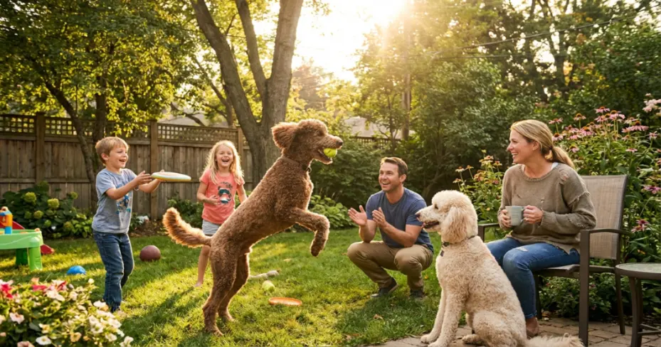 male poodle affectionate behavior with owner