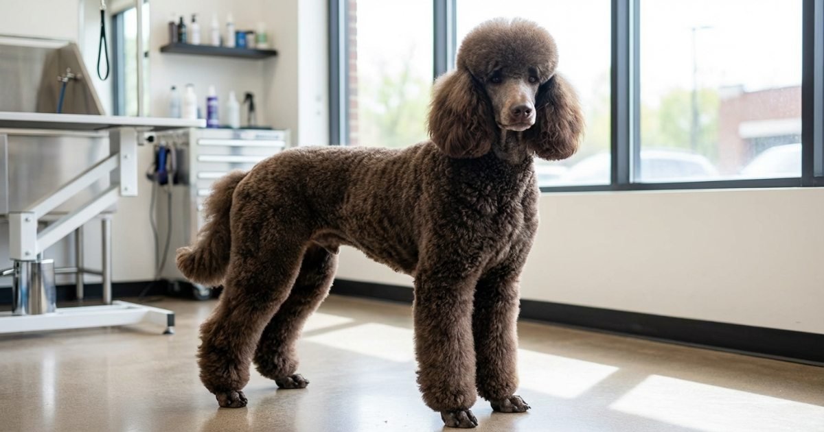 standard poodle in continental or lamb cut showing elegant dramatic grooming style