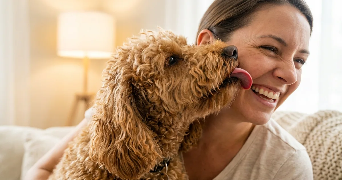 poodle licking owner face showing affection behavior