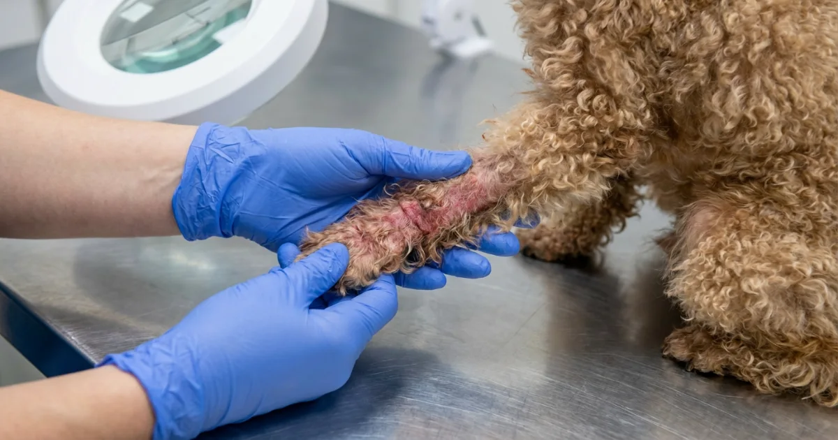 owner redirecting poodle licking behavior with positive training