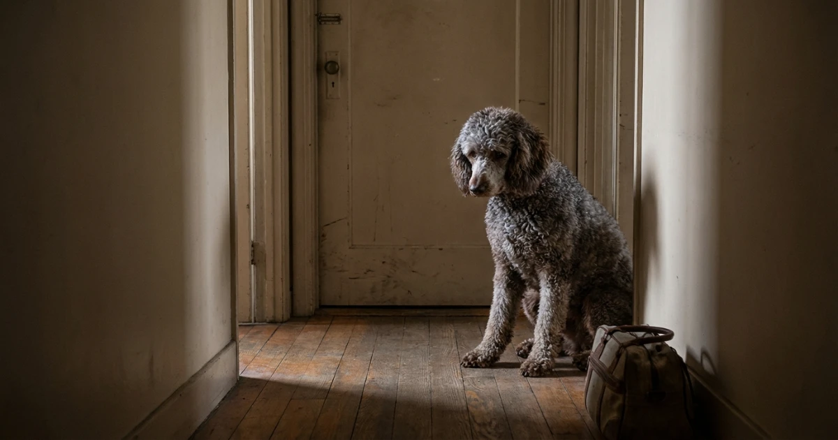 A relaxed poodle resting independently on a comfortable dog bed showing healthy calm behaviour