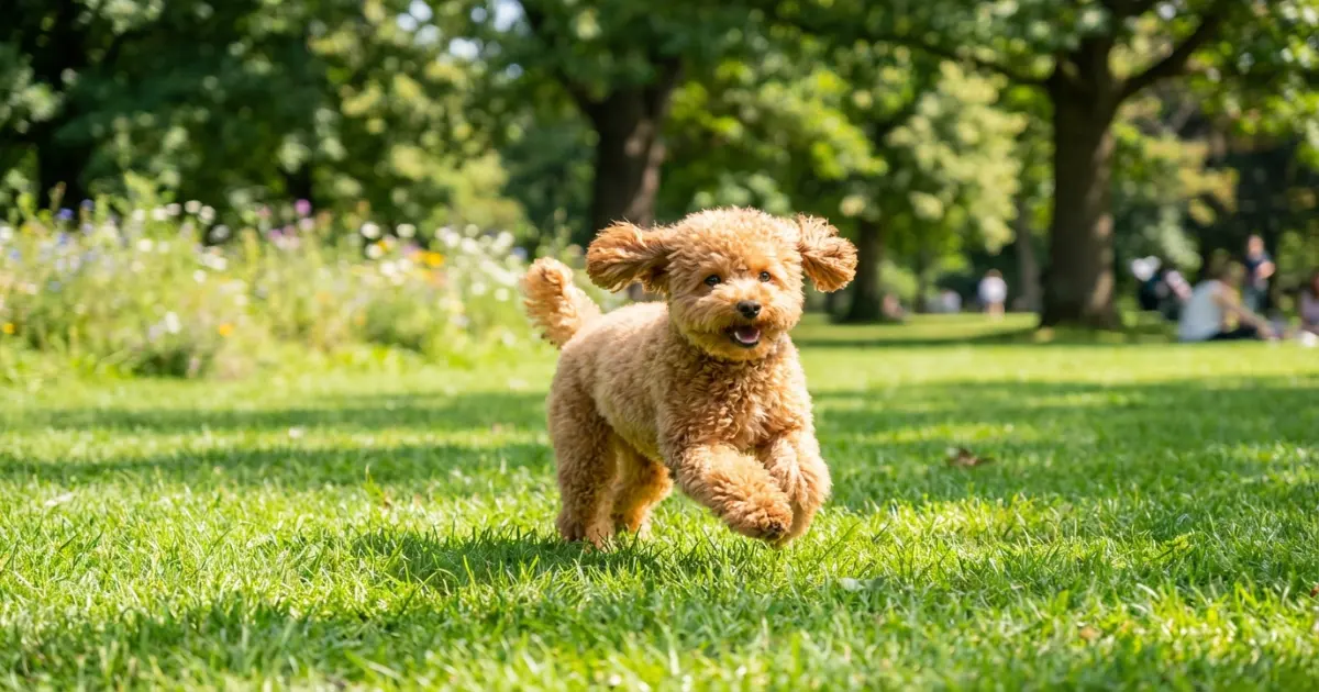 healthy toy poodle running outdoors showing long lifespan vitality and active lifestyle