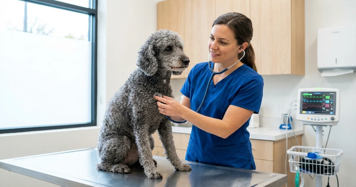 veterinarian examining senior poodle showing importance of regular health checkups for lifespan