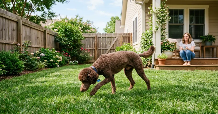Toy poodle rescue being gently brushed by a groomer during a kindness session