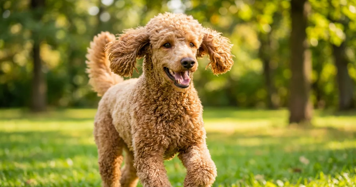 Complete Poodle breed guide showing a happy Poodle outdoors
