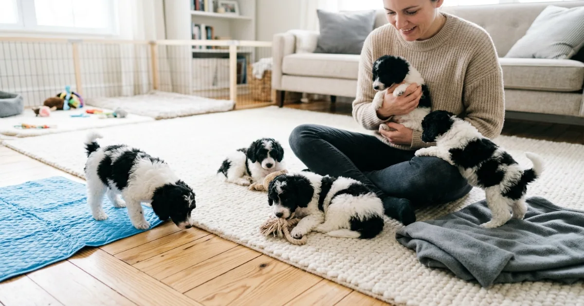 person researching poodle breeder health testing records on laptop