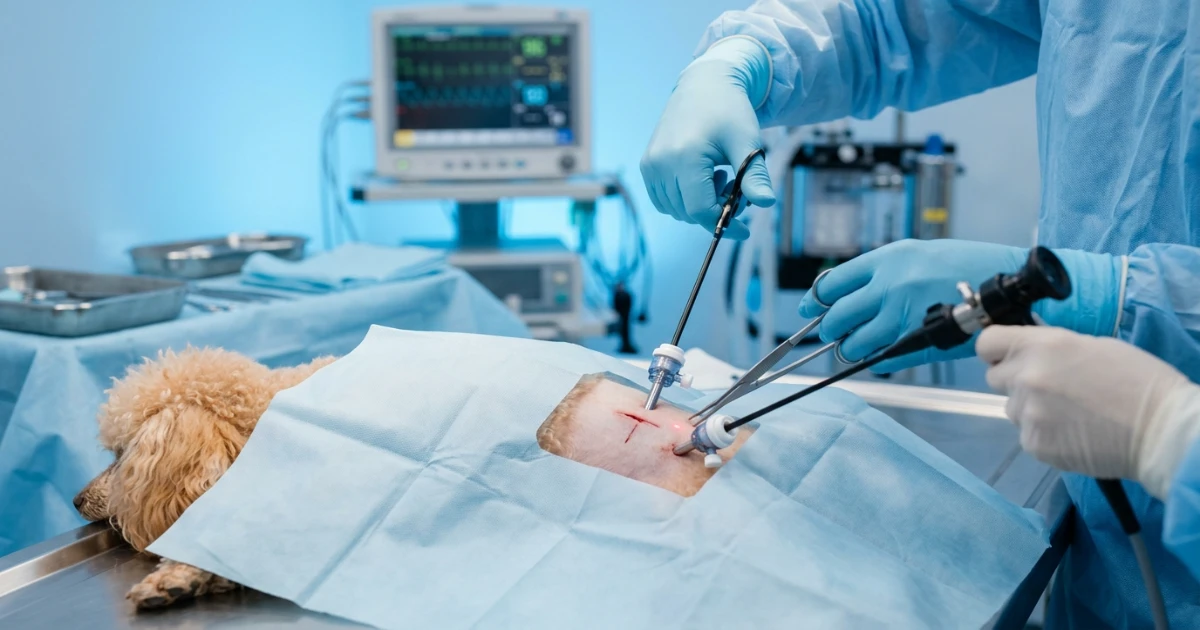 Veterinarian discussing poodle spay vs neuter best age with owner