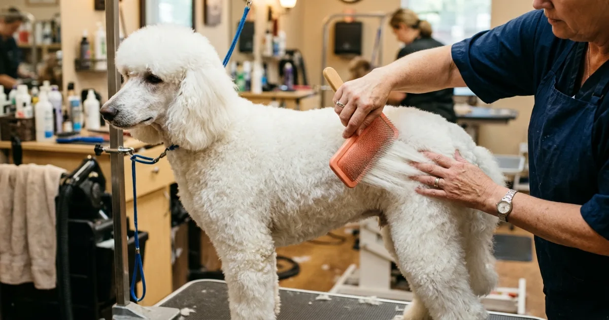 Step-by-step poodle slicker brushing technique