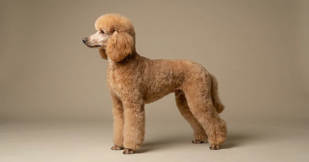 owner brushing a poodle's leg puff to prevent matting in a lamb cut