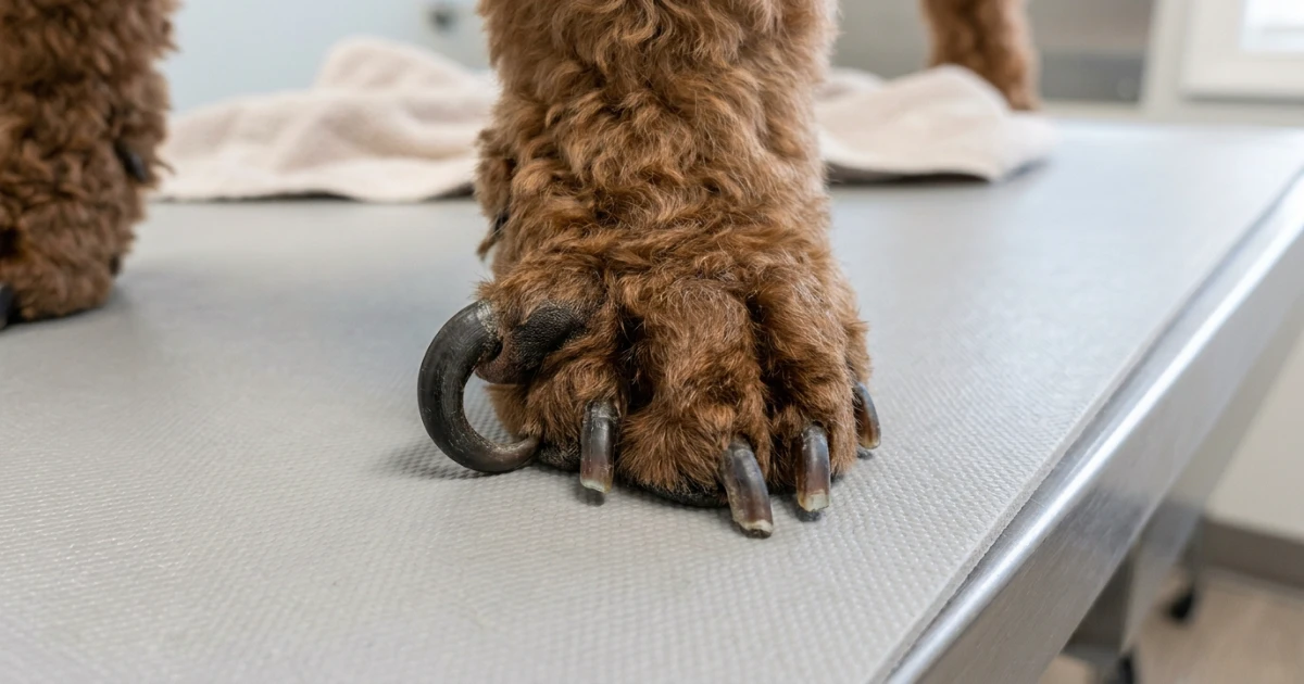 Close-up of a Poodle's black nails showing how to identify the quick before trimming