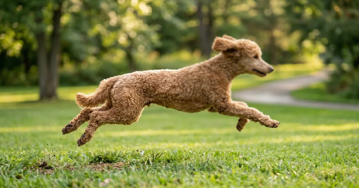 standard poodle positioned for hip radiograph under sedation at veterinary clinic