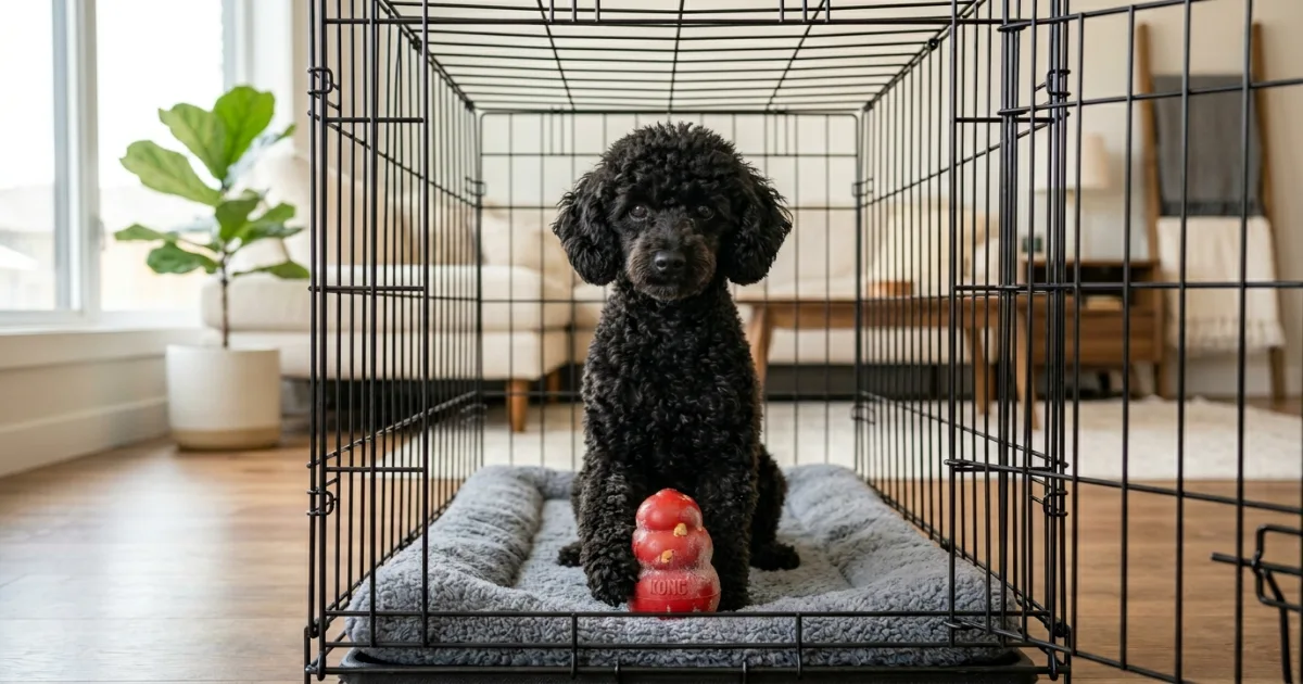 side-by-side wire crate with cover and plastic travel crate for poodles