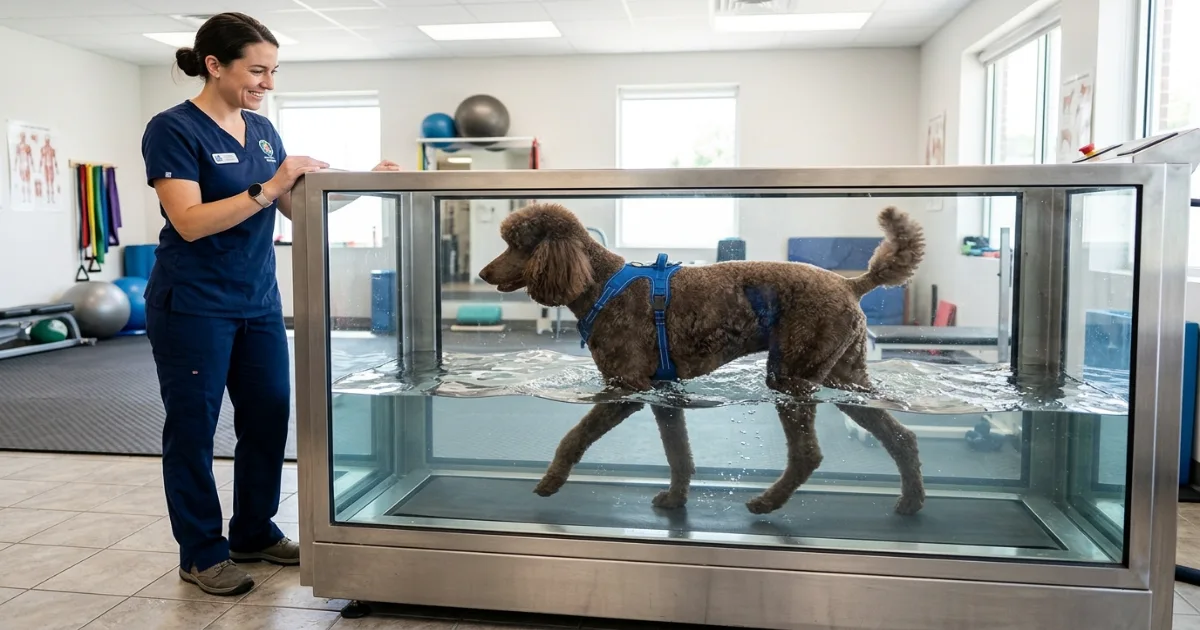 standard poodle displaying bunny-hopping gait pattern indicative of possible hip dysplasia