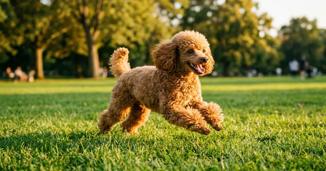Side-by-side comparison of a teacup poodle and a healthy toy poodle showing extreme size difference
