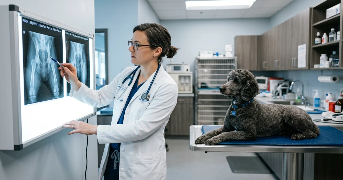 standard poodle walking on underwater treadmill for hip dysplasia rehabilitation