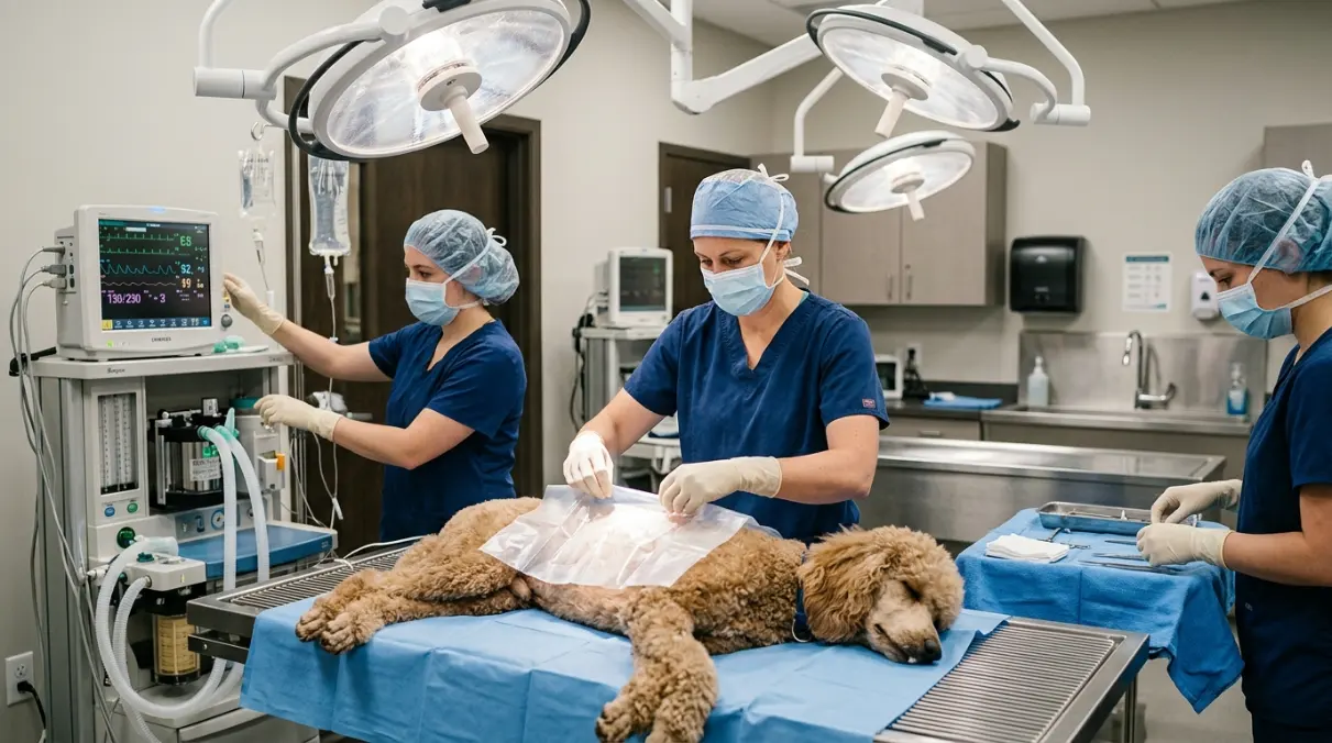 Anatomical illustration showing the deep chest of a Standard Poodle and how the stomach can twist in bloat GDV
