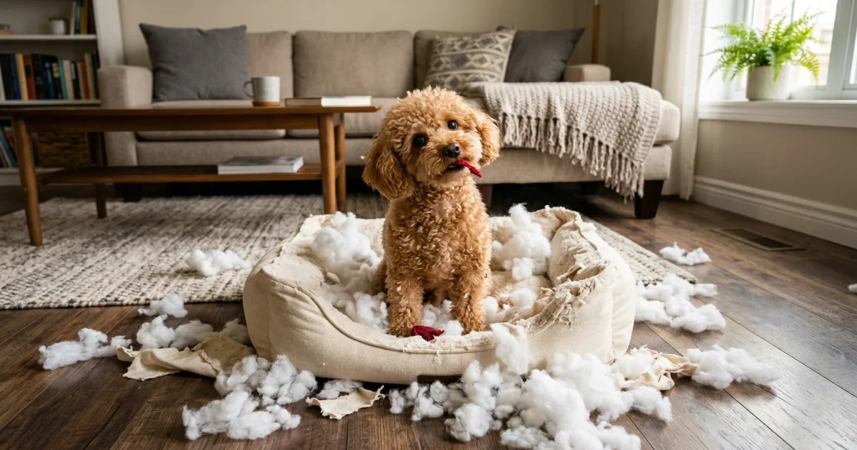 Miniature Poodle receiving focused attention during a training session with owner