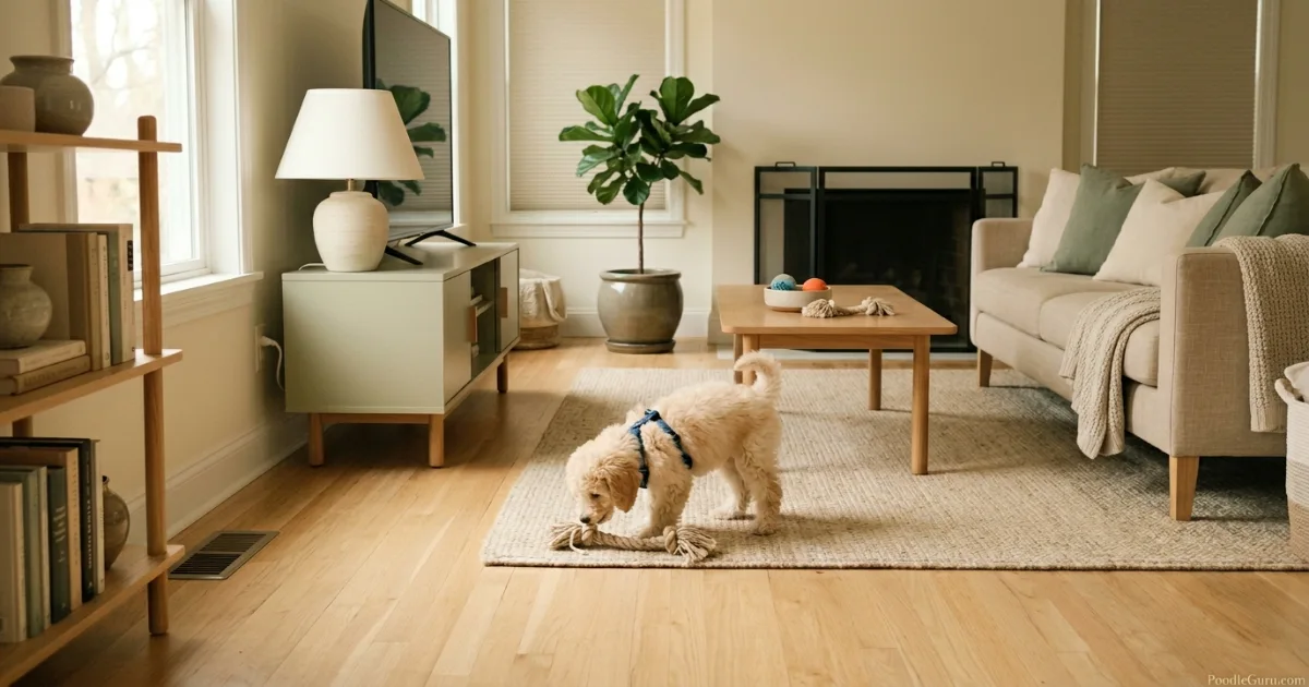How to puppy-proof your home for a poodle with a safe clutter-free living room setup