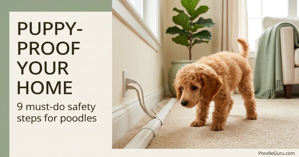 How to puppy-proof your home for a poodle by securing electrical cords before puppy arrival
