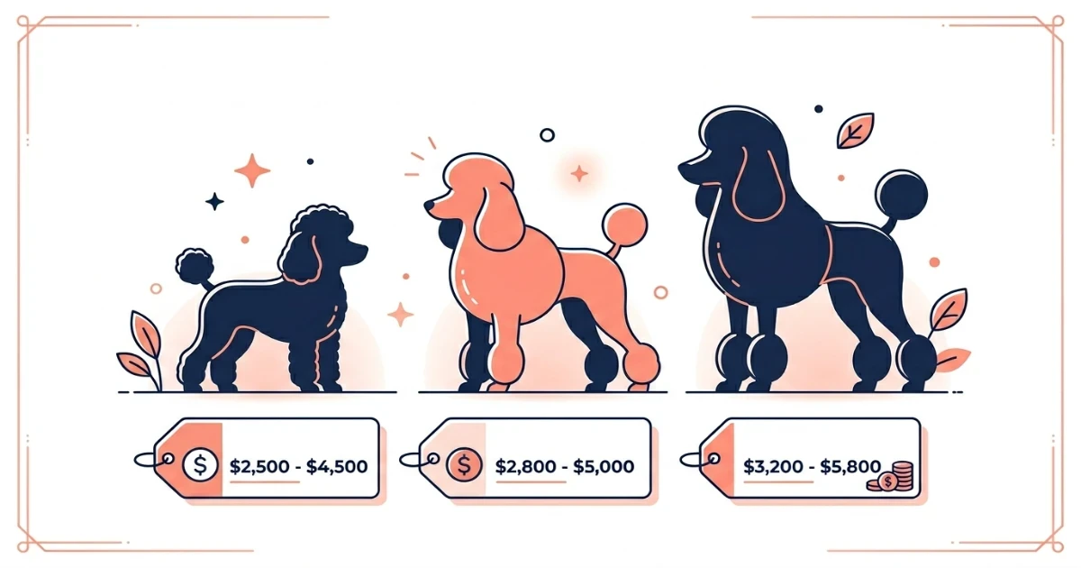 Well-groomed Standard Poodle on a professional grooming table in a warm-lit salon