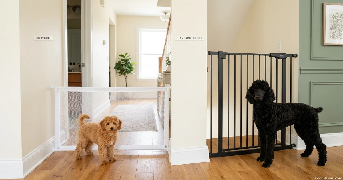Toy Poodle vs Standard Poodle puppy-proofing gate height comparison
