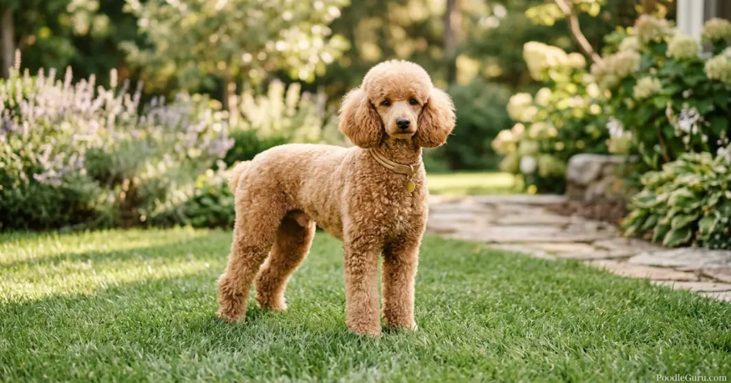 Adult Miniature Poodle in a clean lamb clip for regular grooming schedule