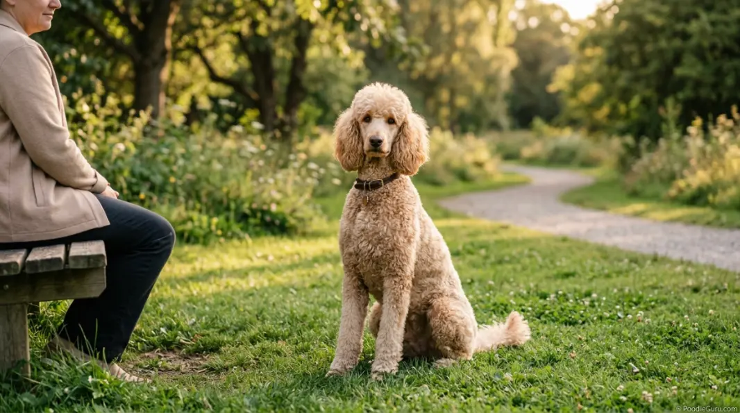 Poodle puppy socialization timeline outcome showing a confident adult standard poodle after proper early socialization