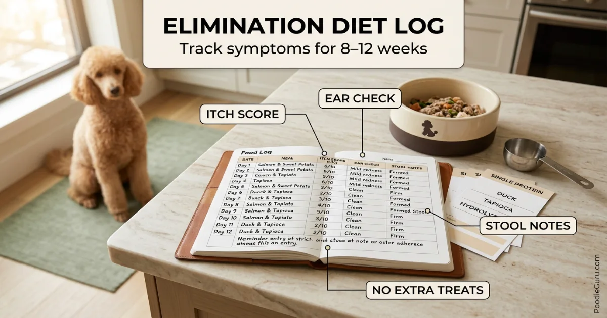 Notebook tracking poodle food allergy elimination diet symptoms
