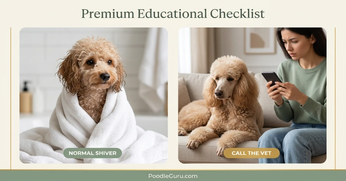 Normal poodle shivering compared with concerning poodle trembling signs