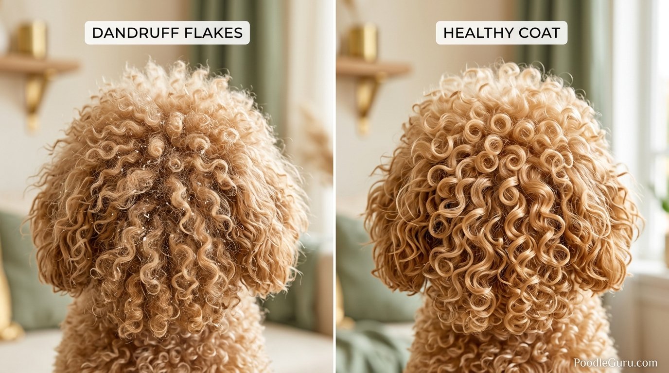 Poodle dandruff versus healthy flake-free coat comparison