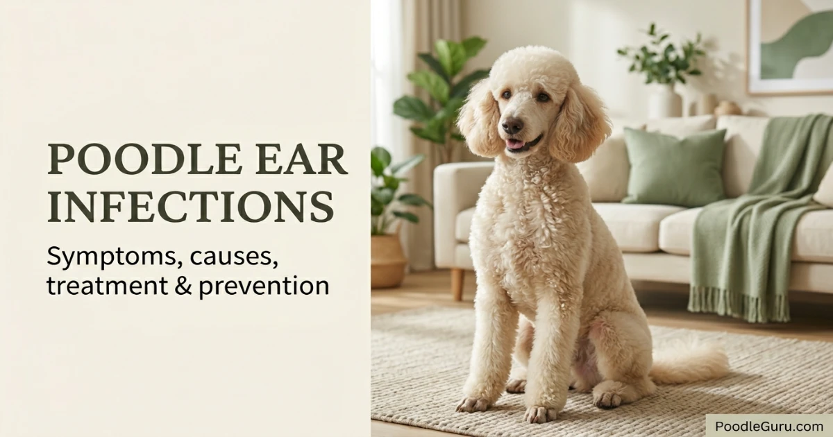 Standard poodle with floppy ears that are prone to ear infections