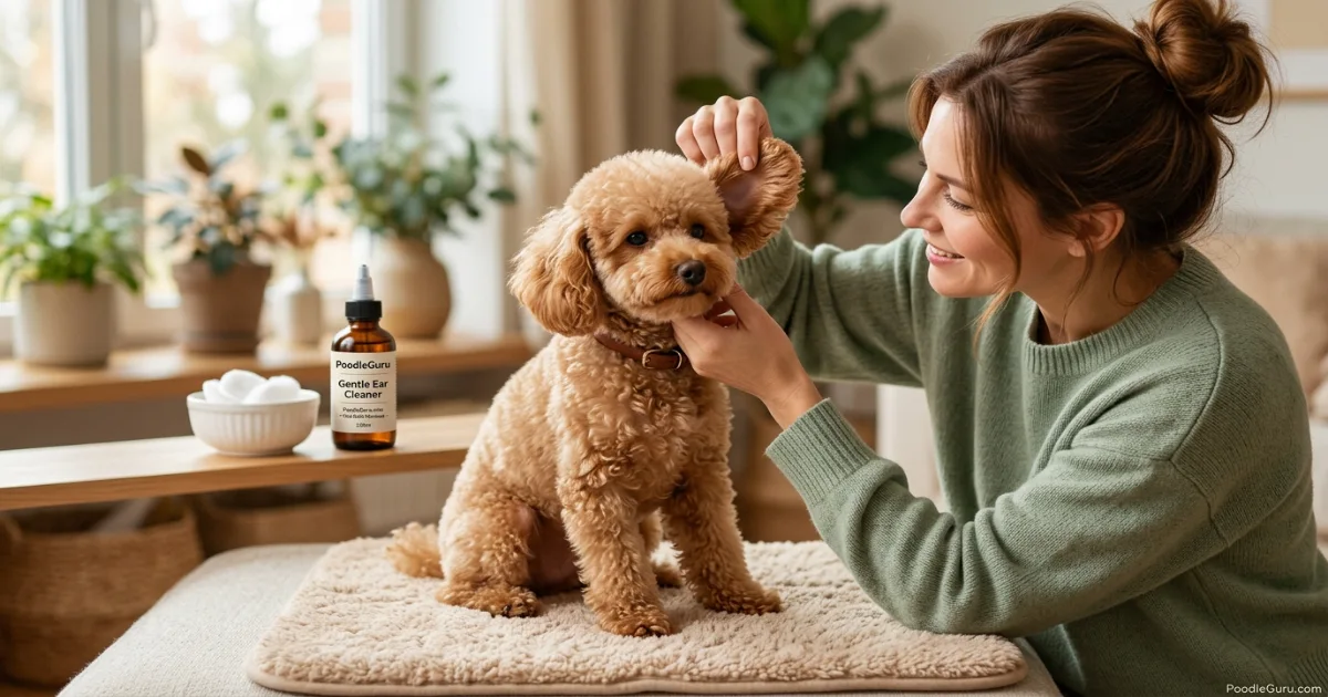 Owner checking poodle ear odor as a common reason a poodle smells bad