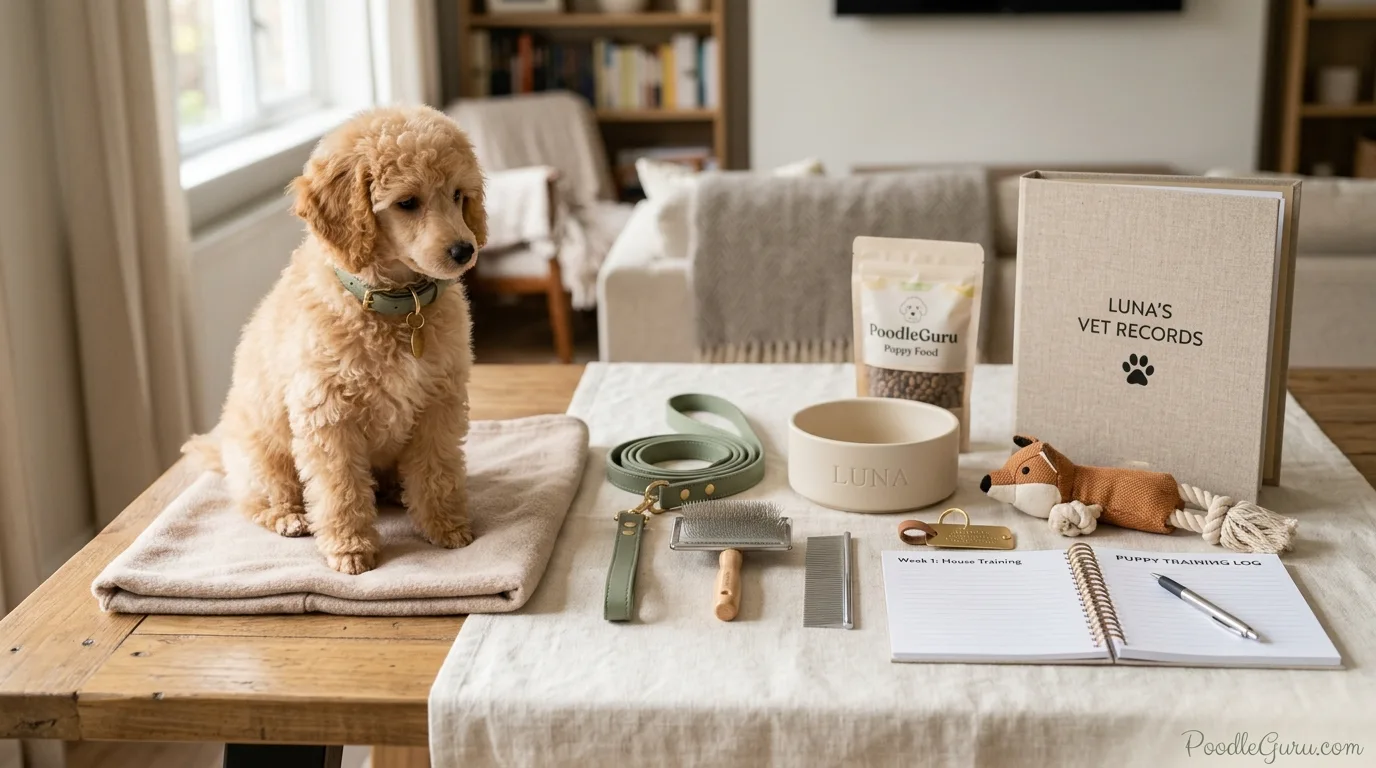 Poodle first year cost checklist with supplies, vet care, grooming and training items