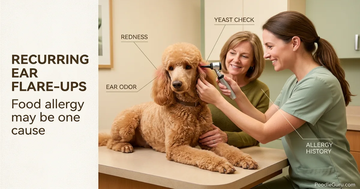 Poodle ear redness that may be related to allergy symptoms