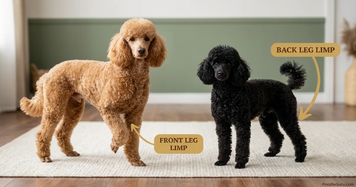 Owner inspecting a Toy Poodle paw pad for poodle limping causes