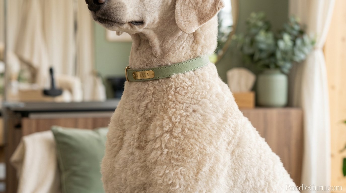 Close-up of a poodle's chest showing the blended mane characteristic of the German clip
