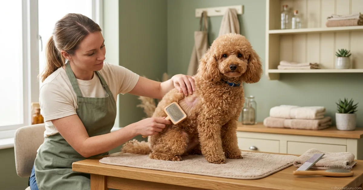 Miniature Poodle grooming and skin check to prevent itchy skin problems