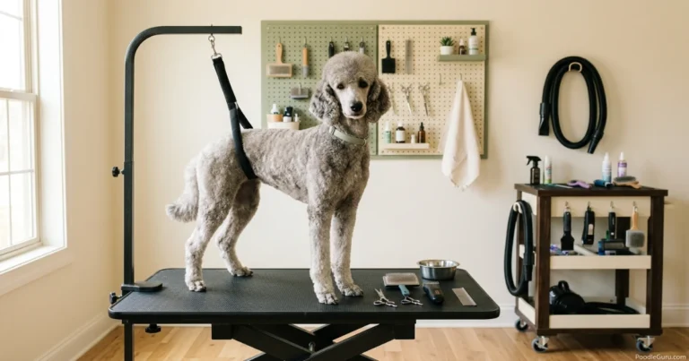 Poodle grooming table setup