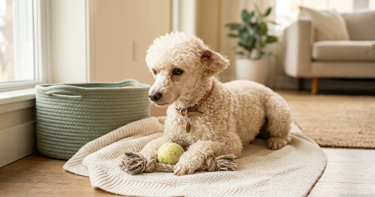 Miniature Poodle showing tense guarding body language