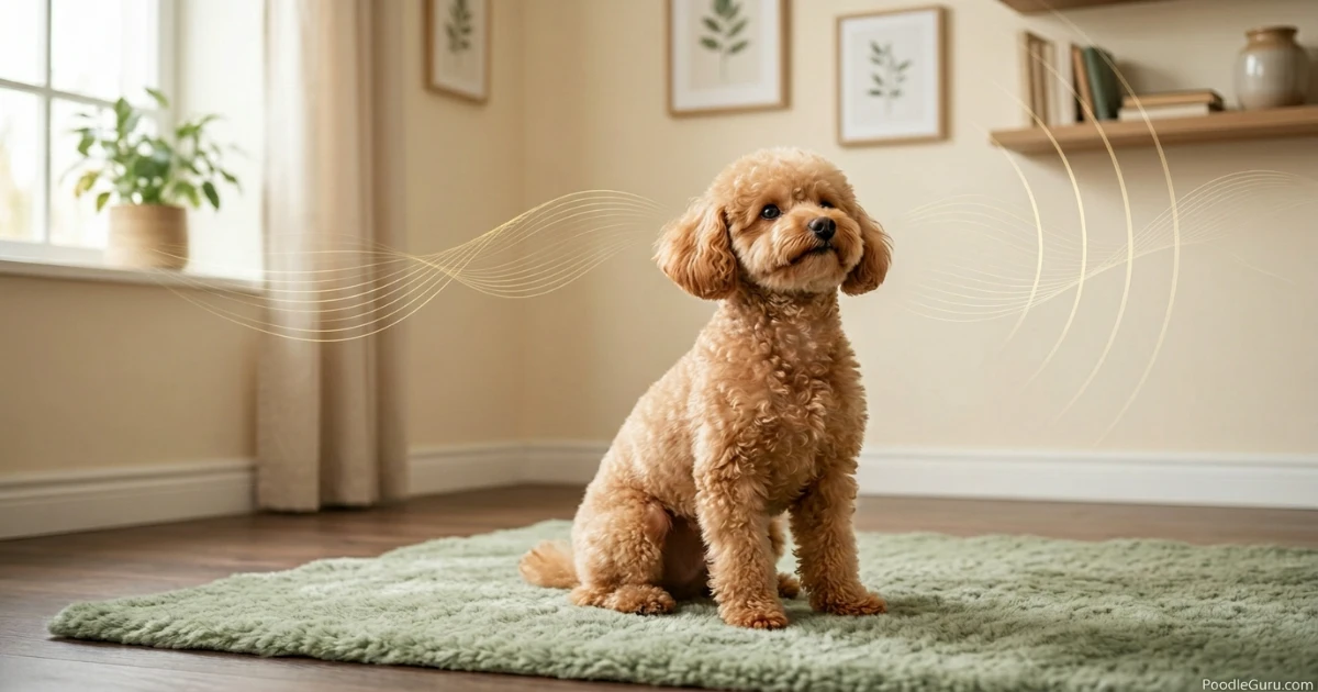 Toy Poodle howling in response to a distant sound