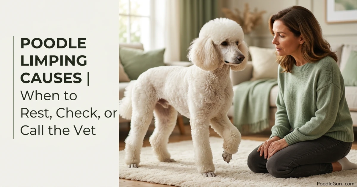 Standard Poodle lifting a front paw showing poodle limping causes
