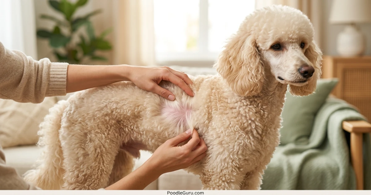 Owner examining a Standard Poodle coat for signs of hair loss