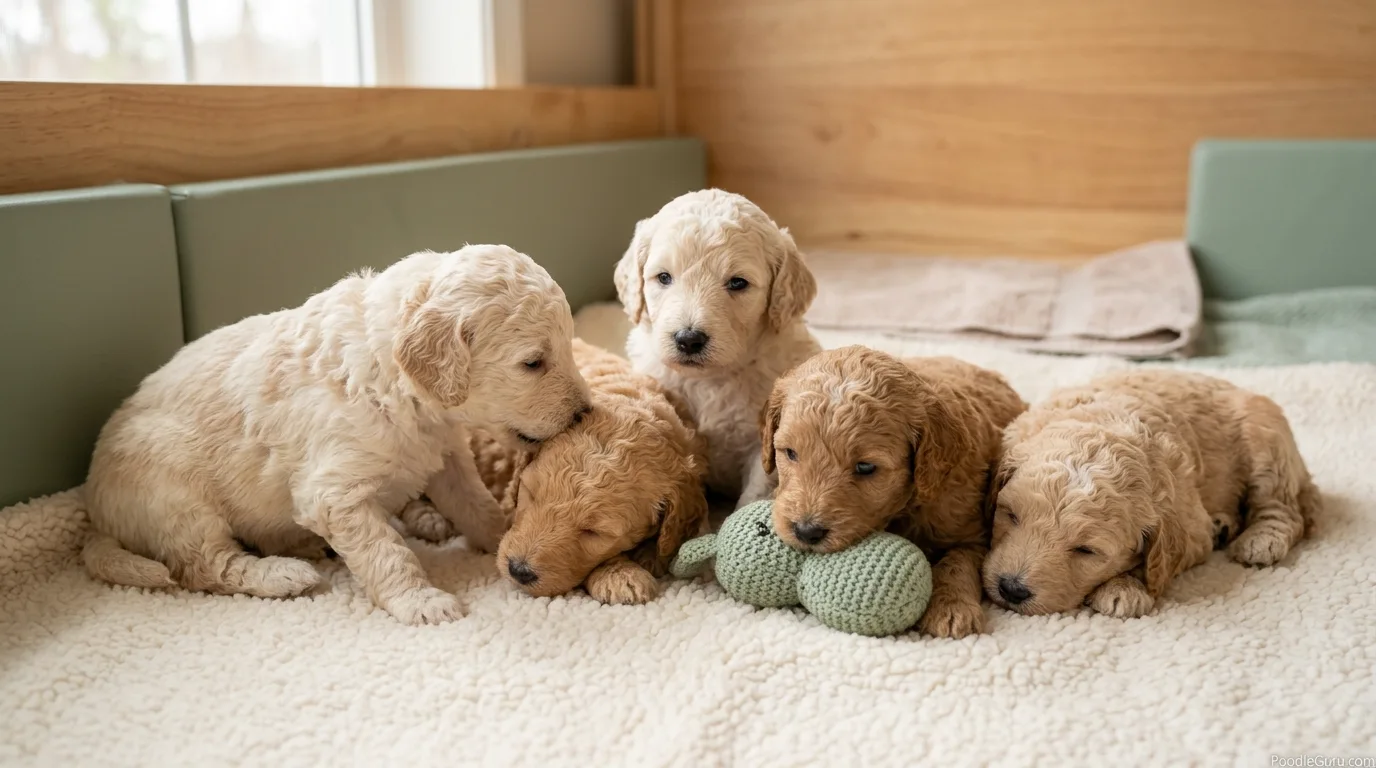 Poodle puppy socialization timeline showing early littermate learning during the 3 to 5 week window
