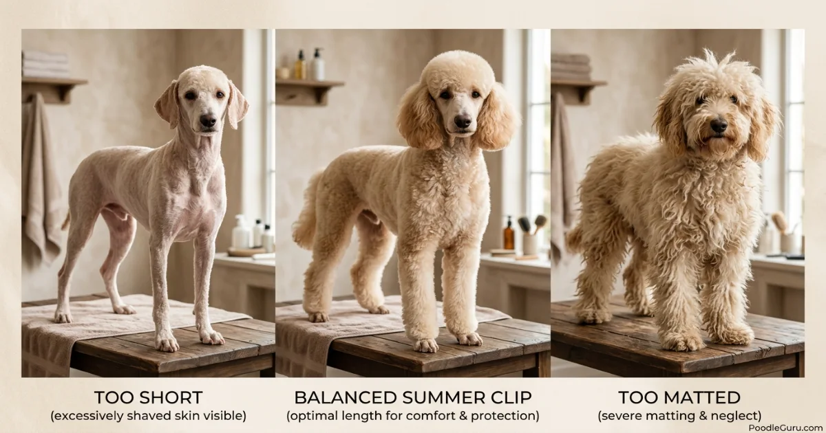 Poodle summer clip length comparison for hot weather grooming