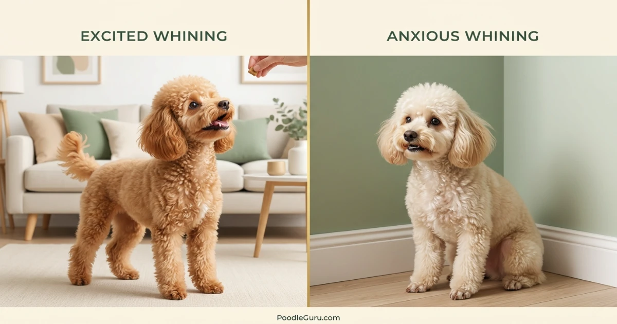 Poodle whining comparison showing excited and anxious body language