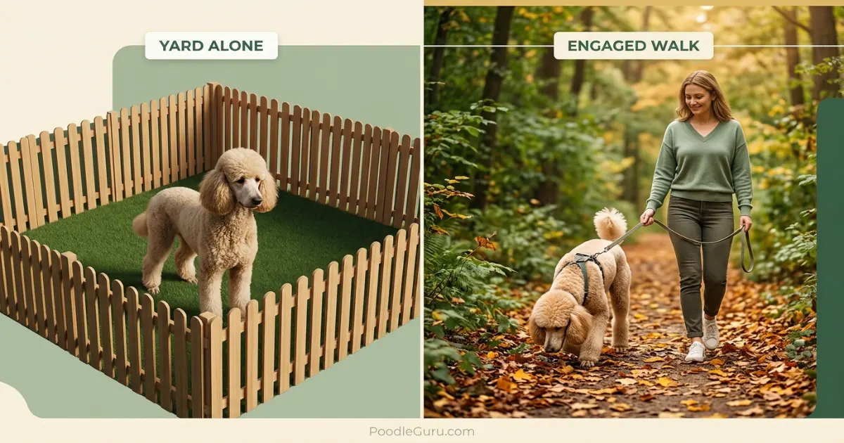 Poodle yard versus engaged walk enrichment comparison for poodle happiness