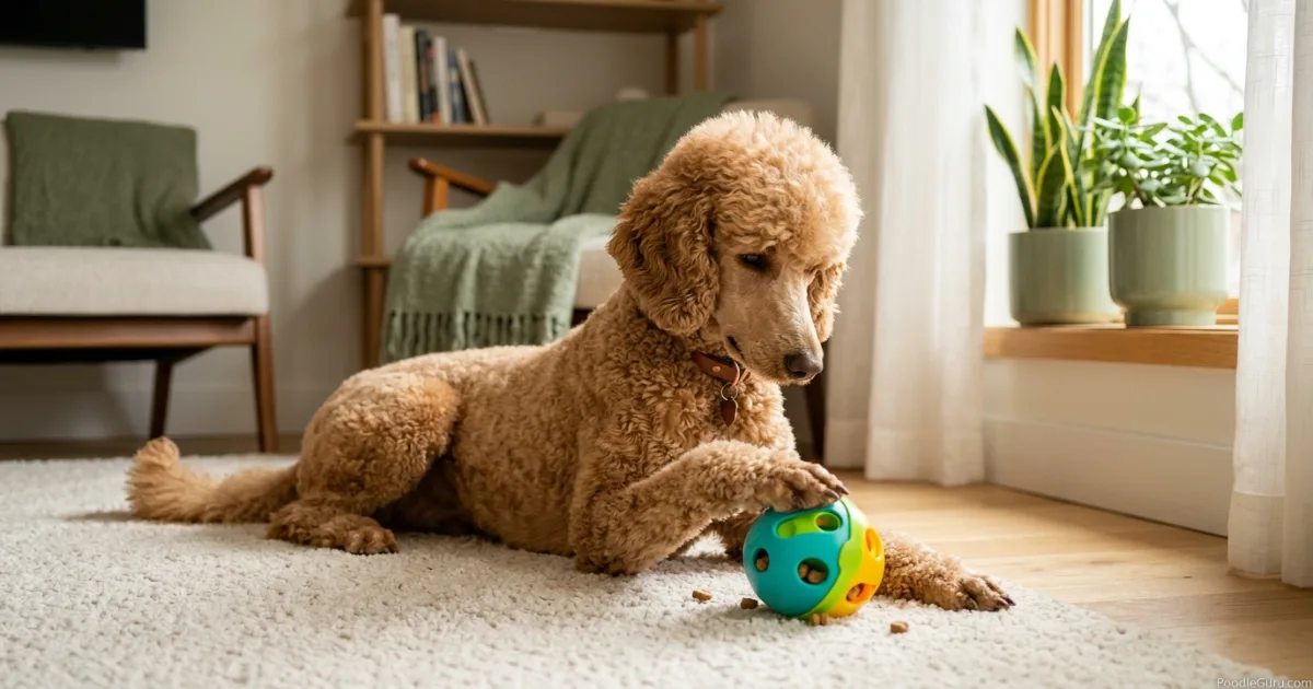 Toy Poodle focusing intently during a positive reinforcement training session