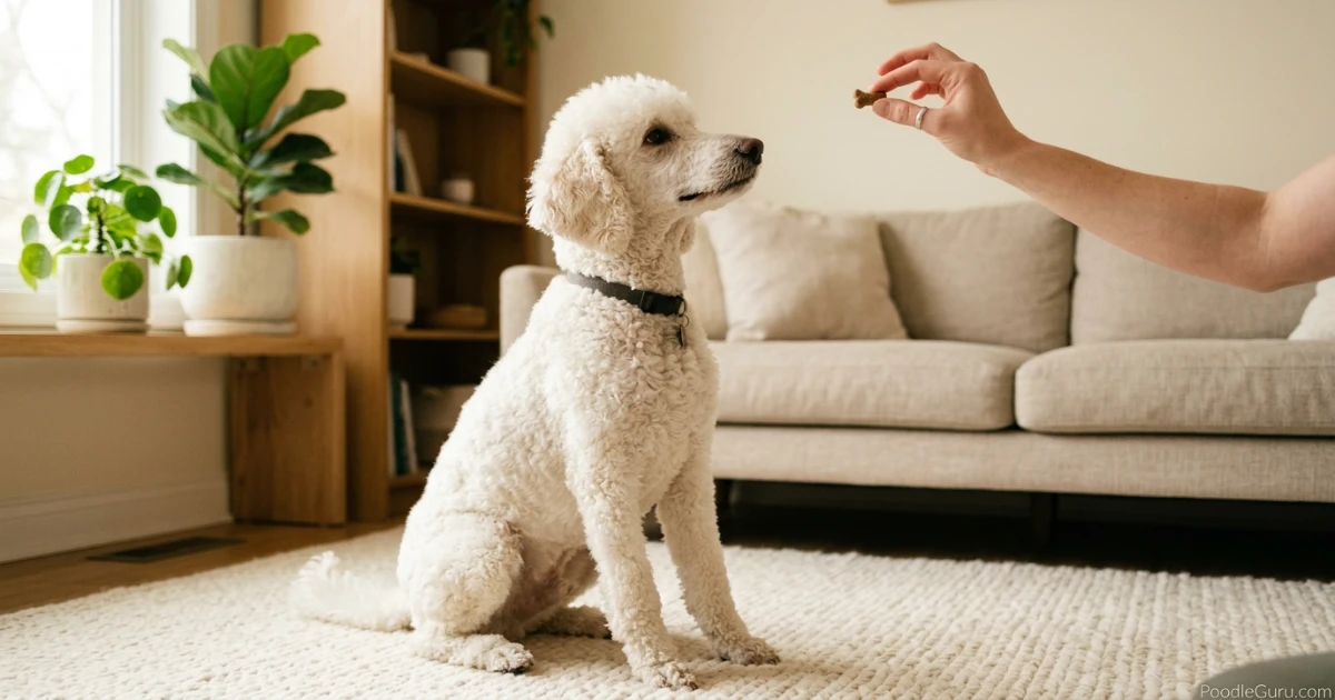 Standard Poodle learning calm focus to reduce poodle whining