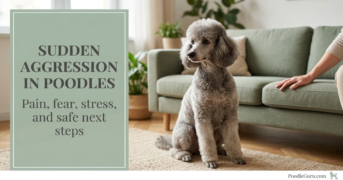 Tense Standard Poodle showing subtle body language of sudden aggression