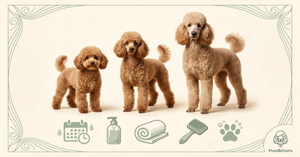 Toy Miniature and Standard Poodle bath schedule comparison chart for PoodleGuru grooming guide